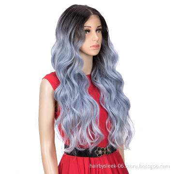 Rebecca Easy 360 Synthetic Lace Front Wig Long Straight or Layered Body Wave Grey blue black color Heat resistant Synthetic Hair